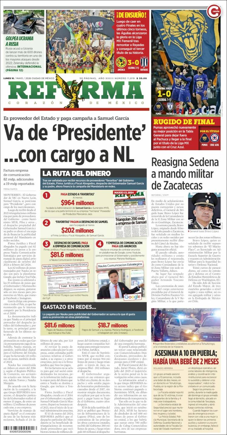 Portada de Reforma (M&eacute;xico)