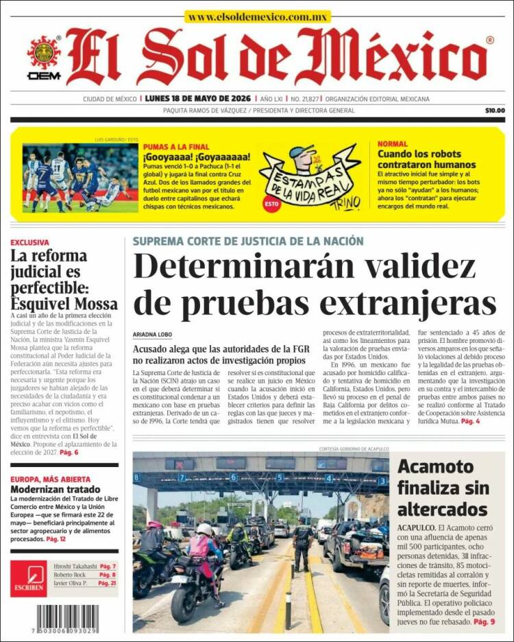 Portada de El Sol de México (M&eacute;xico)