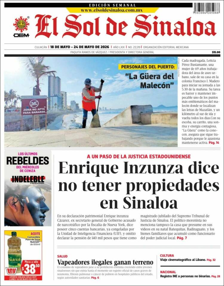 Portada de El Sol de Sinaloa (M&eacute;xico)