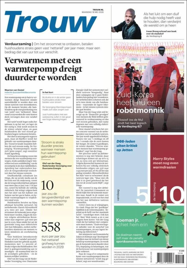 Portada de Trouw (Pa&iacute;ses Bajos)