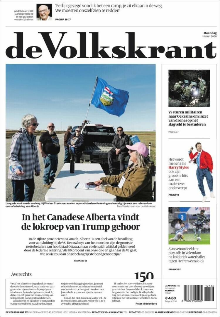 Portada de De Volkskrant (Pa&iacute;ses Bajos)