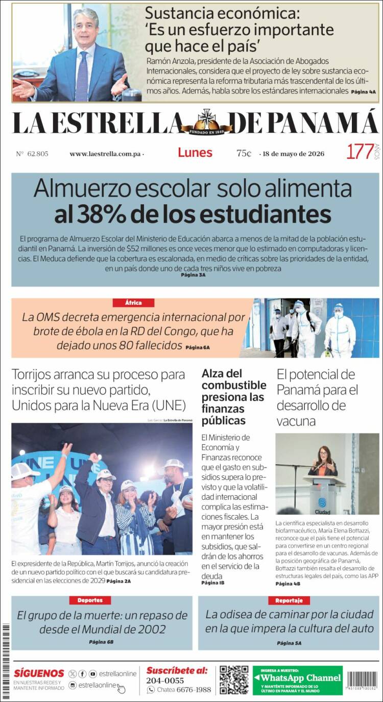 Portada de La Estrella de Panamá (Panam&aacute;)