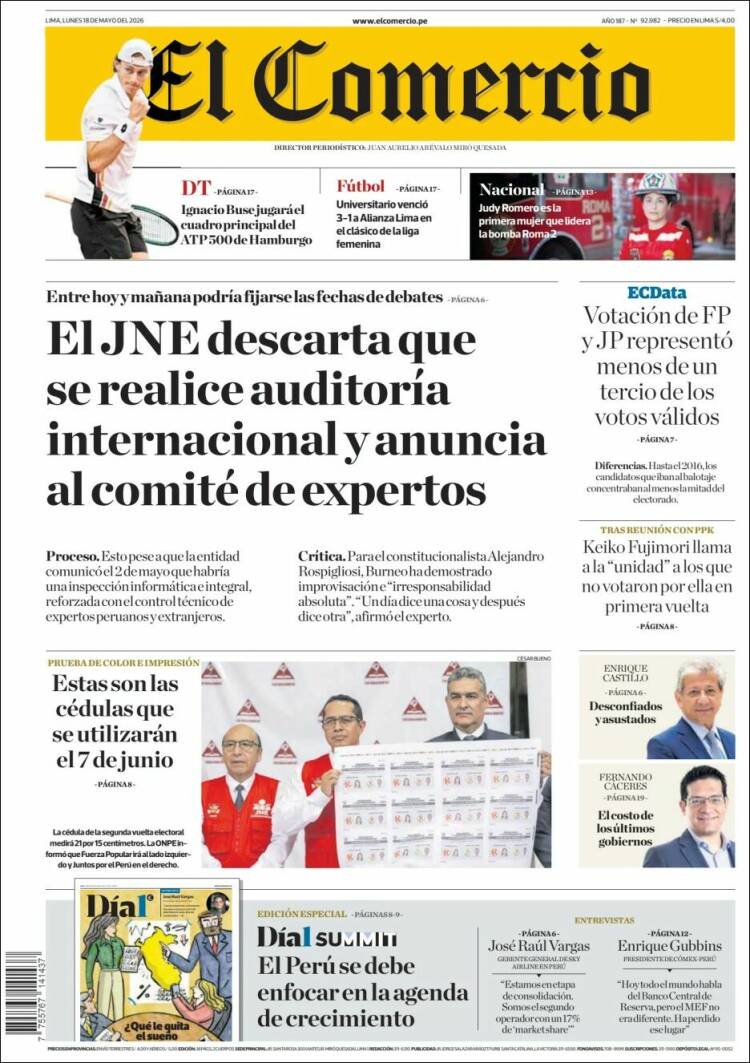Portada de El Comercio (Per&uacute;)