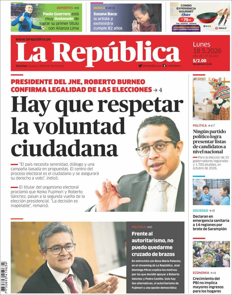 Portada de La Republica (Per&uacute;)
