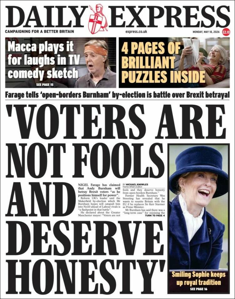 Portada de Daily Express (Reino Unido)