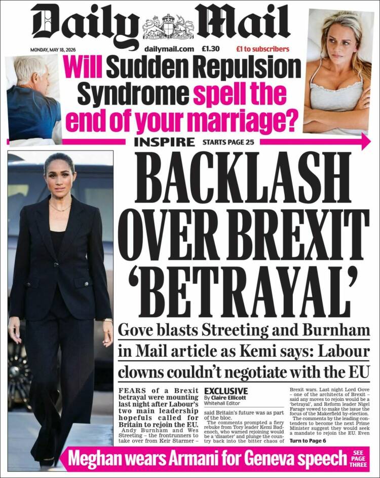 Portada de Daily Mail (Reino Unido)