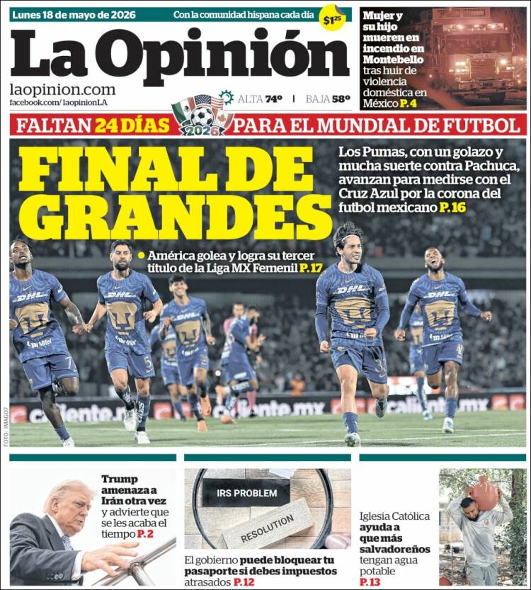 Portada de La Opinión (USA)