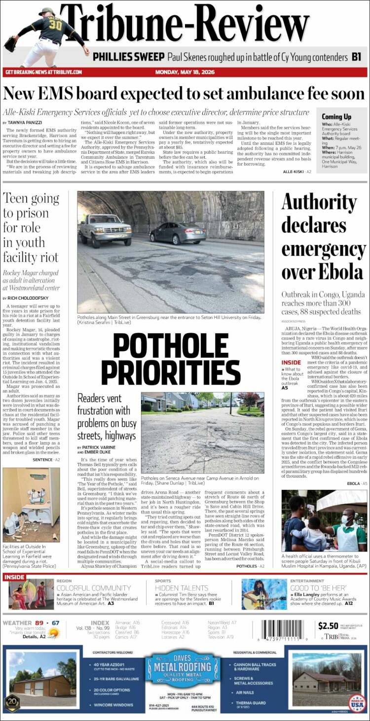 Portada de Tribune-Review (USA)