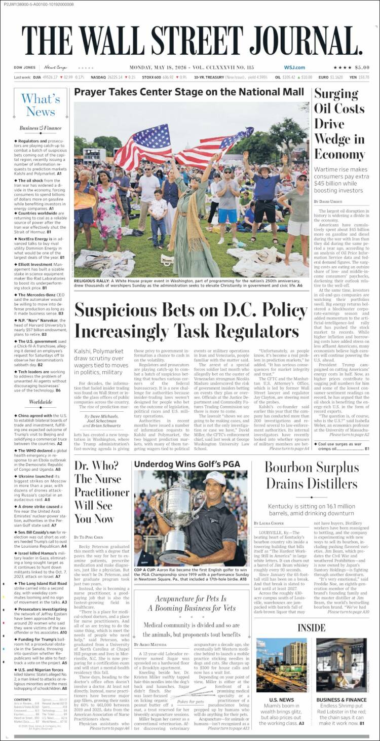 Portada de Wall Street Journal (USA)