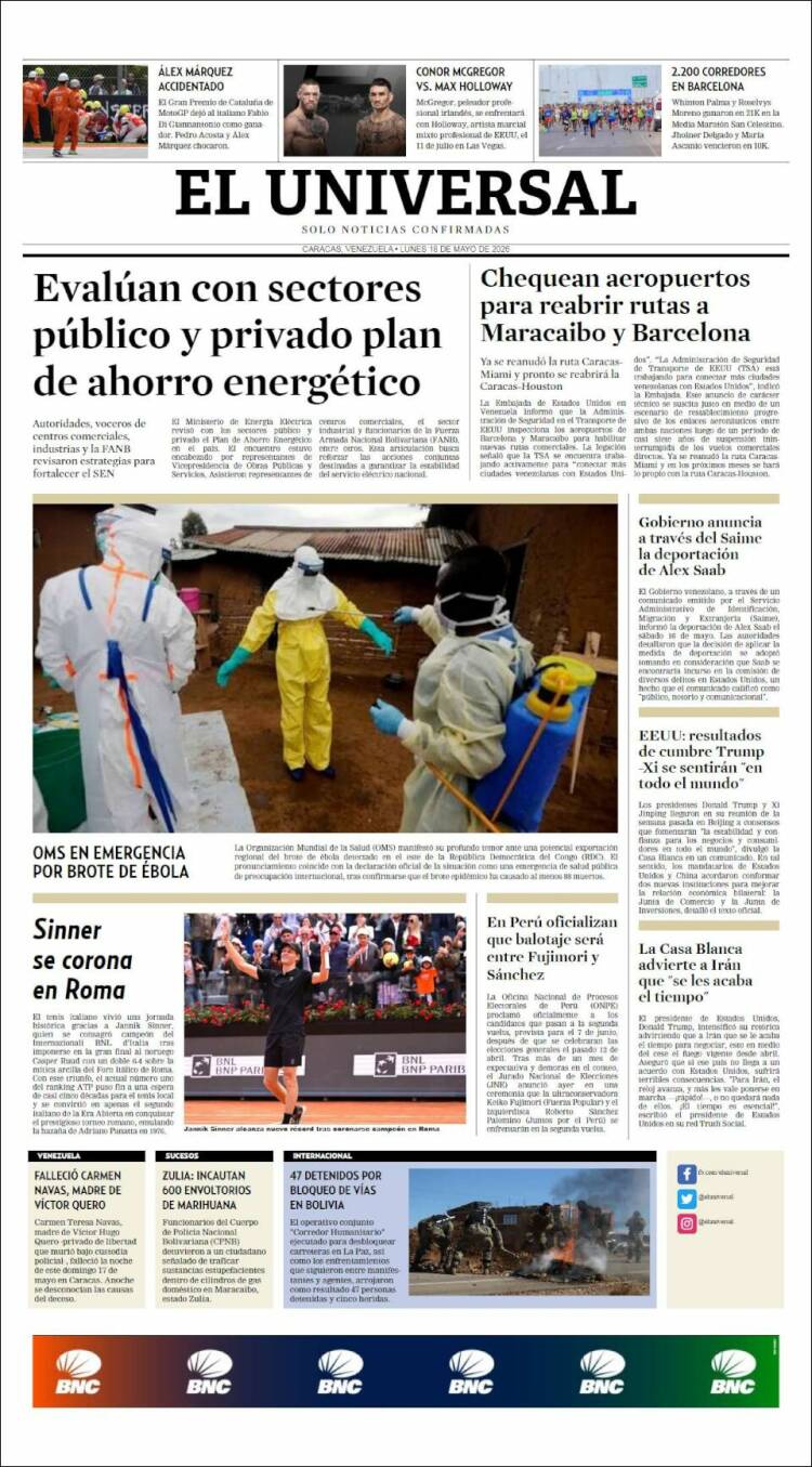 Portada de Universal (Venezuela)