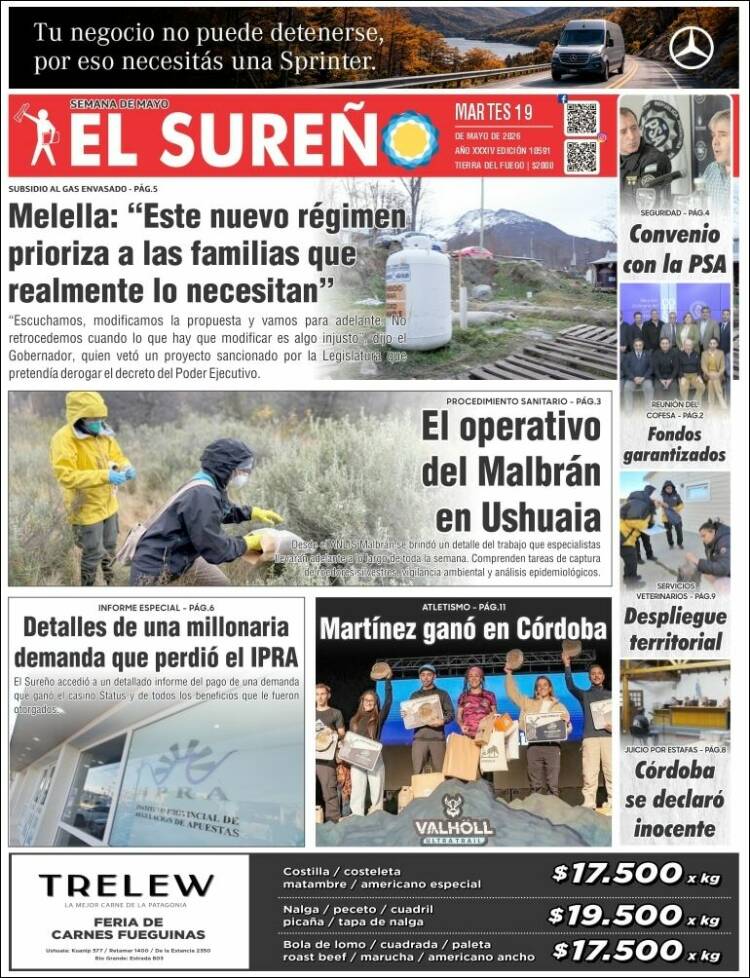 Portada de Diario El Sureño (Argentina)