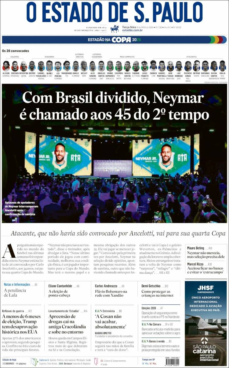 Portada de O Estado de São Paulo (Brasil)