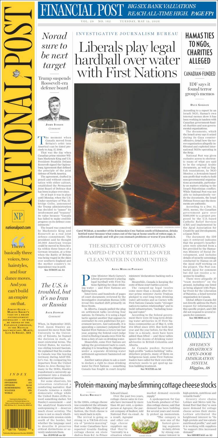 Portada de The National Post (Canad&aacute;)