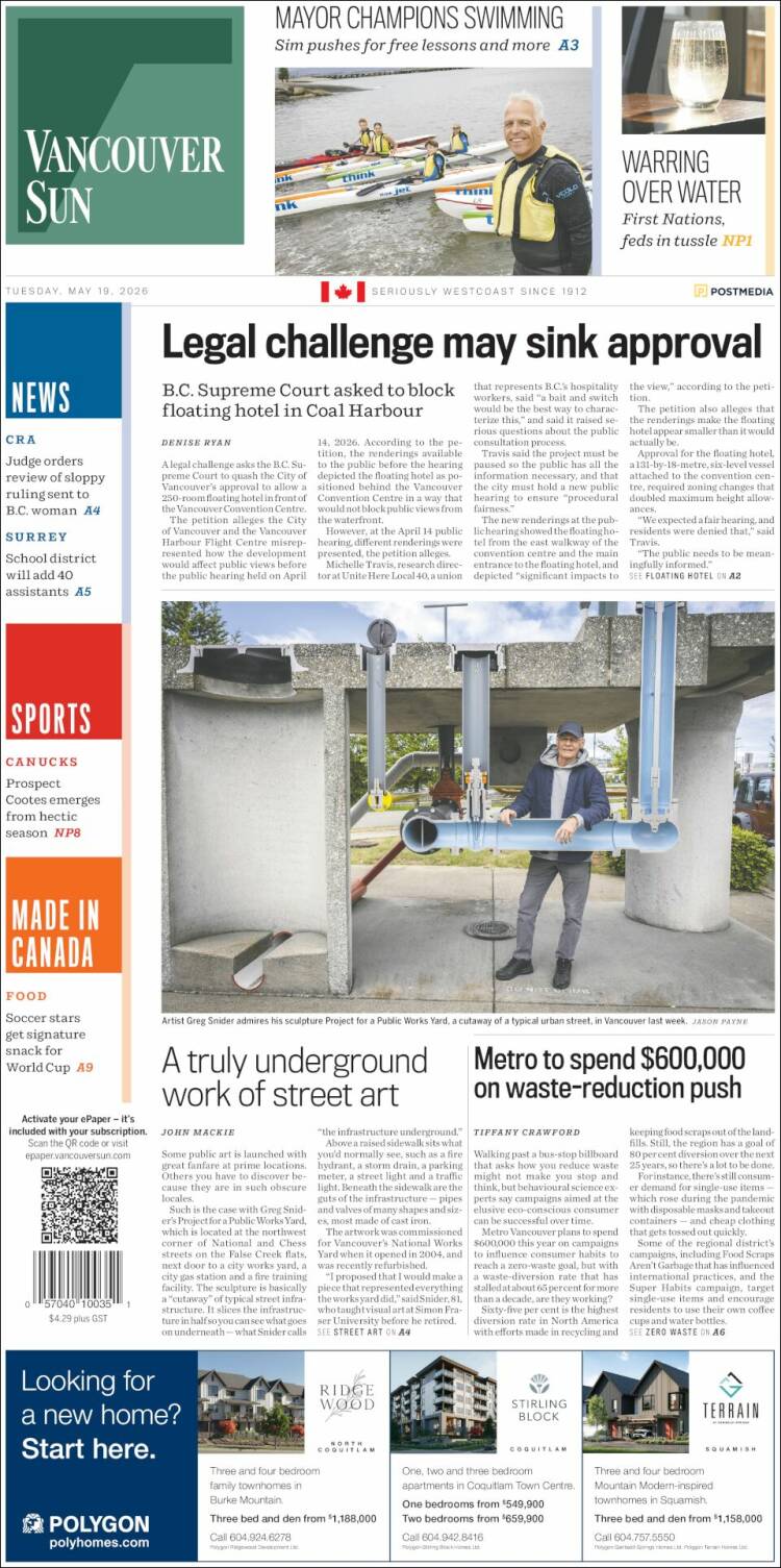 Portada de The Vancouver Sun (Canad&aacute;)