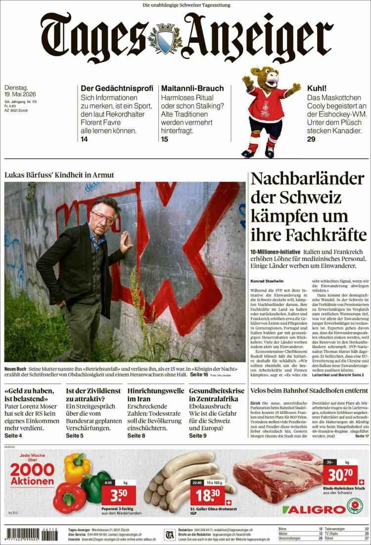 Portada de Tages-Anzeiger (Suiza)