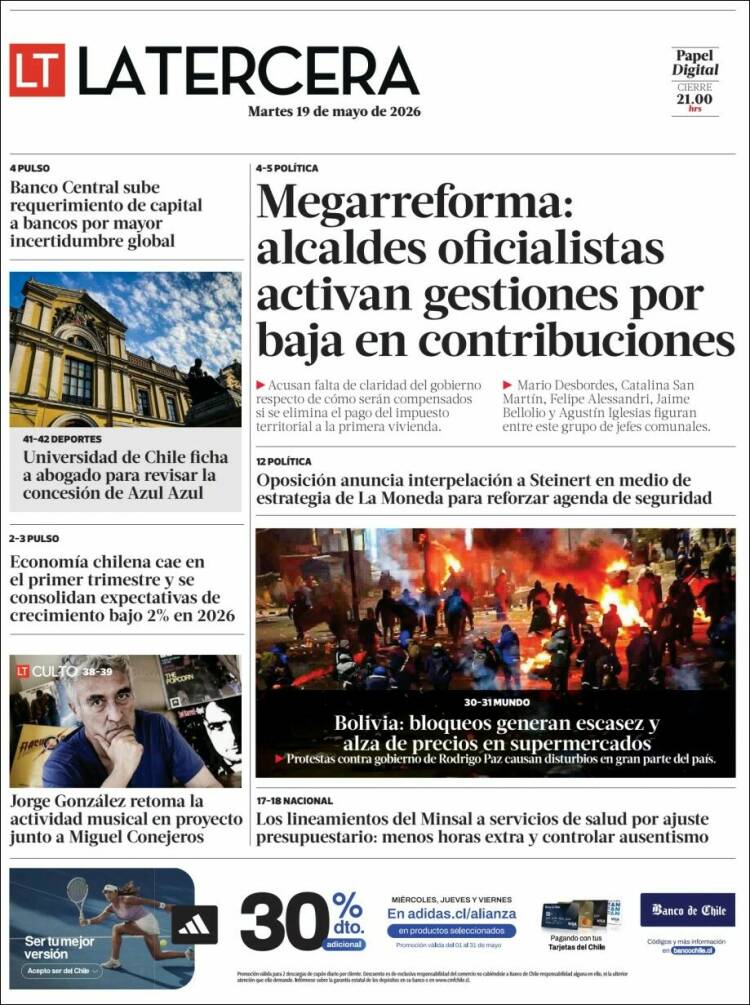 Portada de La Tercera (Chile)