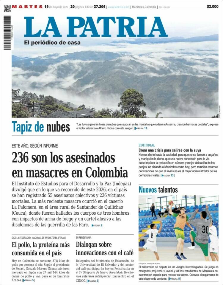 Portada de La Patria (Colombia)