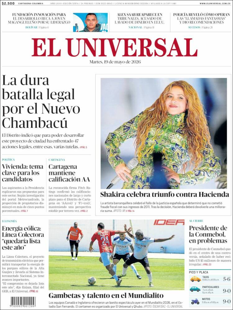 Portada de El Universal (Colombia)