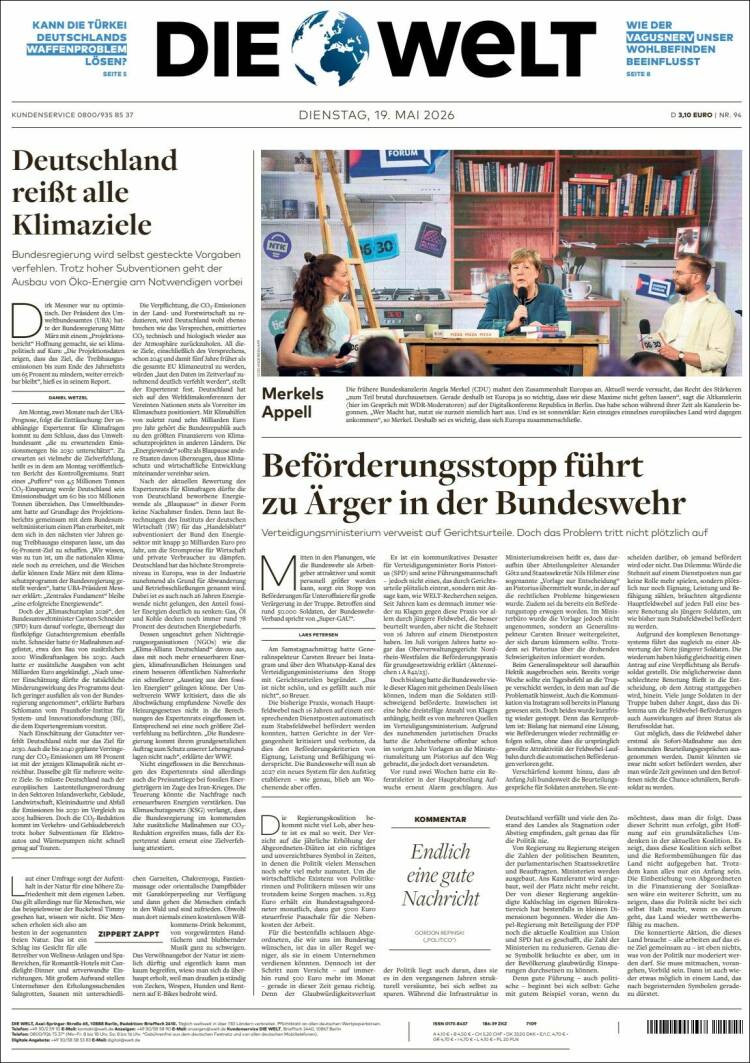 Portada de Die Welt (Alemania)
