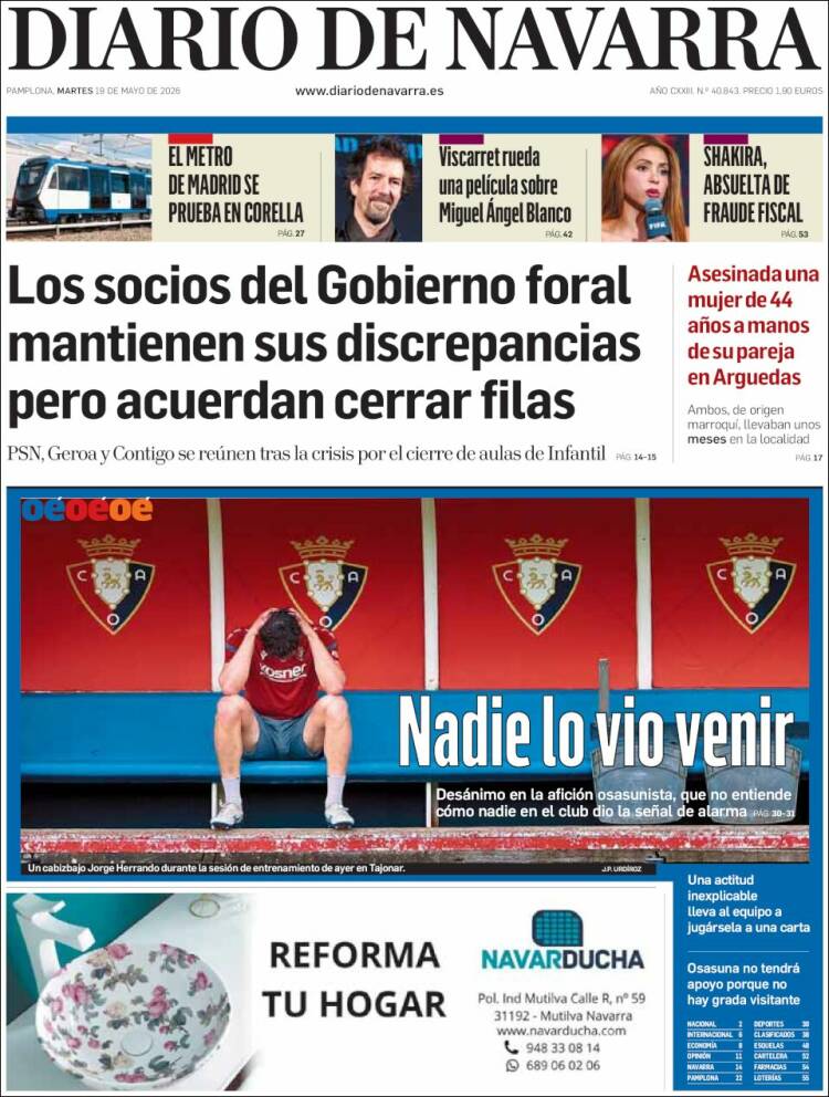 Portada de Diario de Navarra (Espa&ntilde;a)