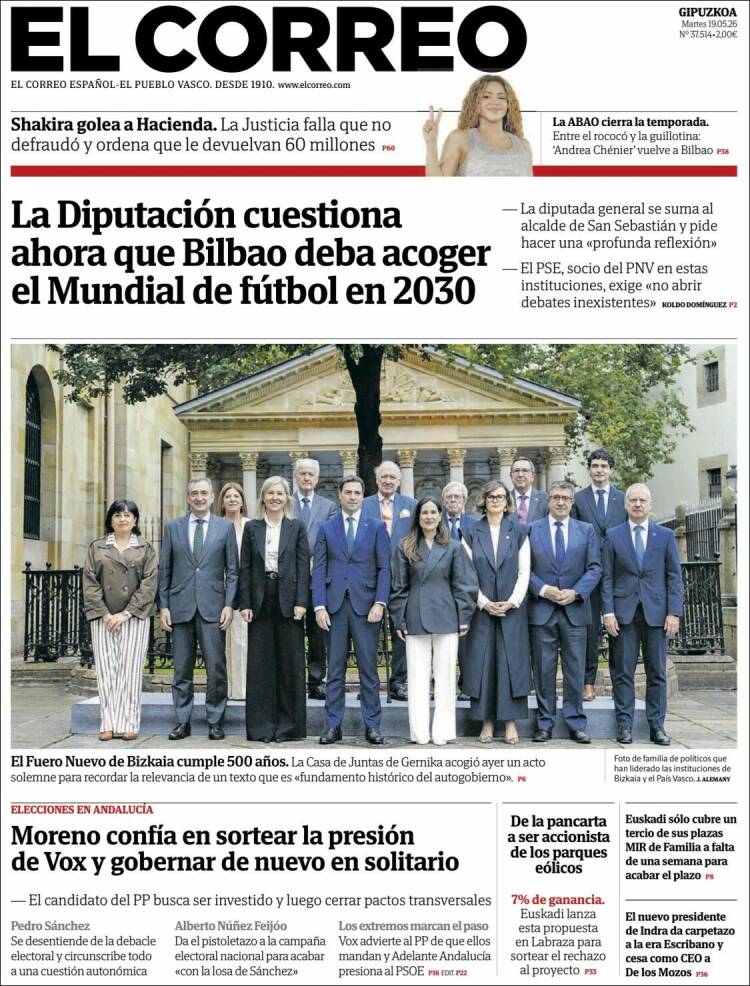 Portada de El Correo - Guipuzcoa (Espa&ntilde;a)