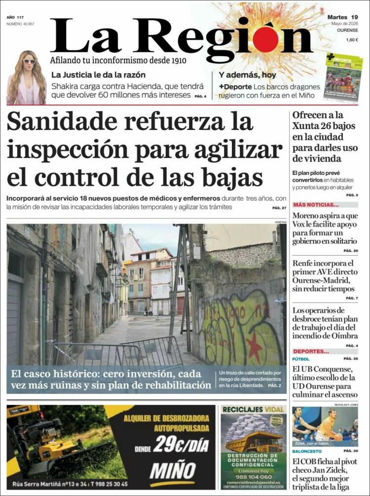 Portada de La Región de Ourense (Espa&ntilde;a)