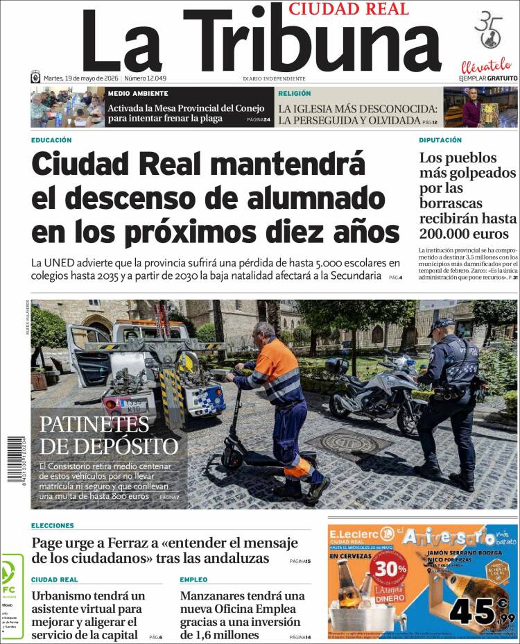 Portada de La Tribuna de Ciudad Real (Espa&ntilde;a)