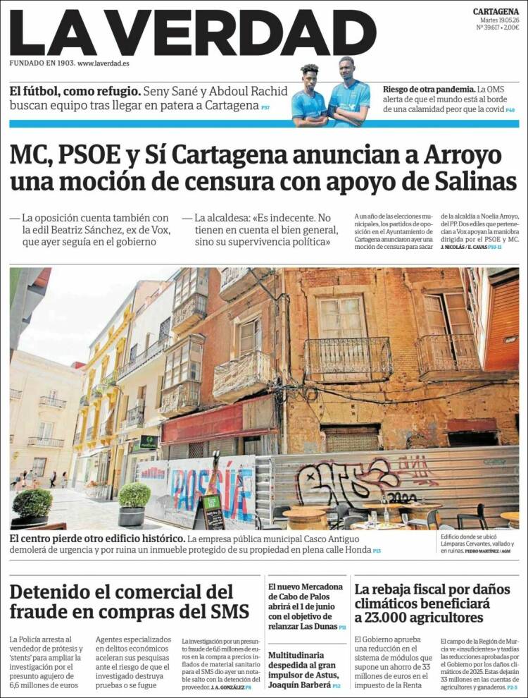Portada de La Verdad de Cartagena (Espa&ntilde;a)