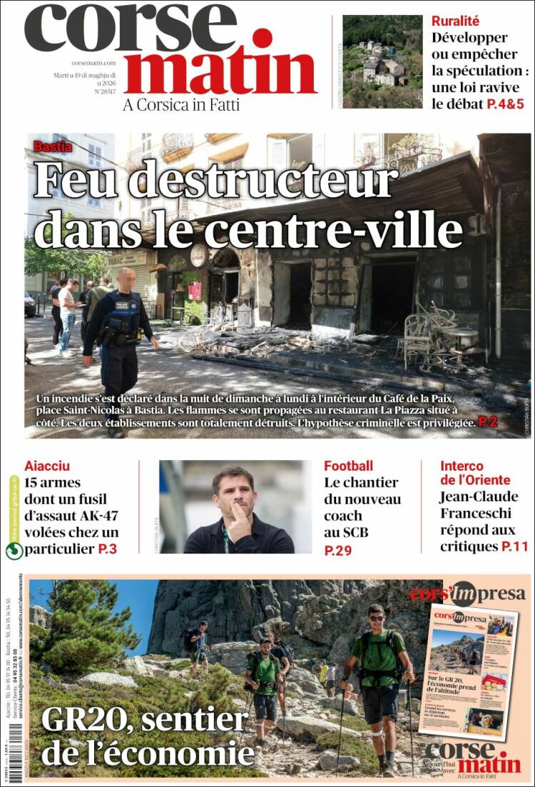 Portada de Corse-Matin (Francia)