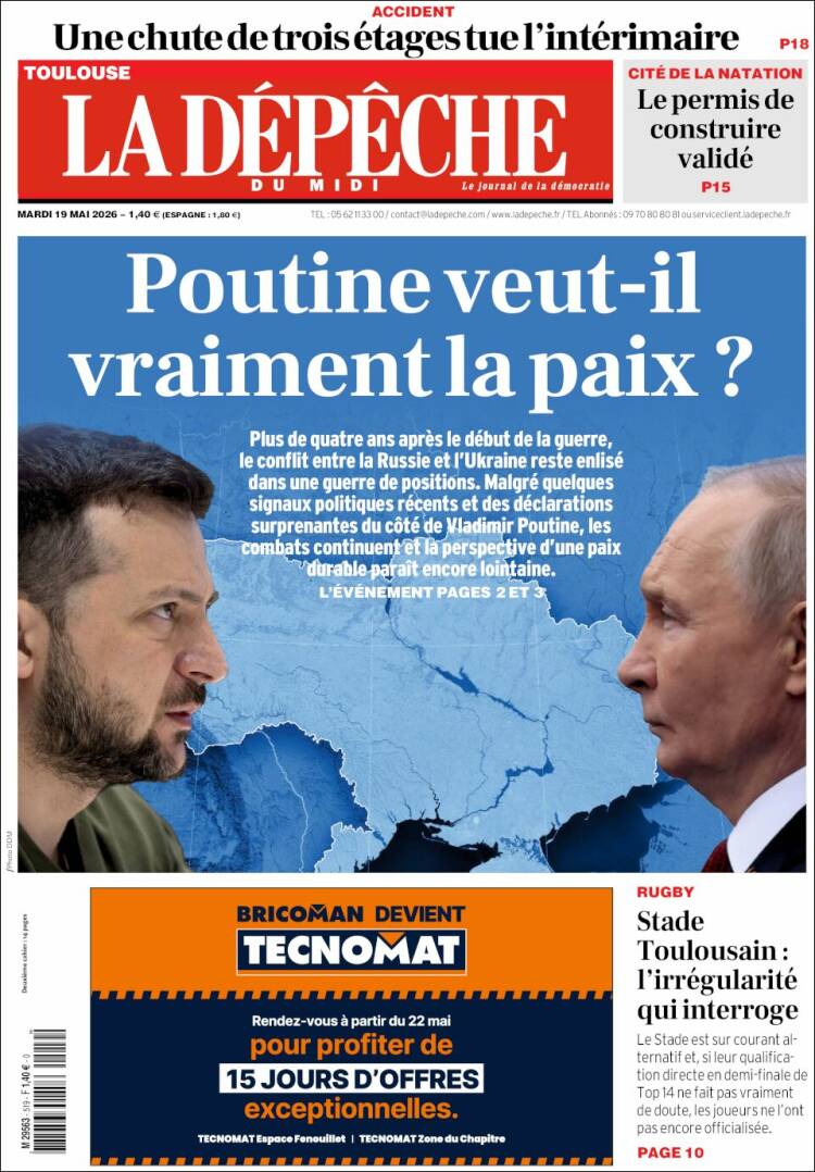 Portada de La Dépêche du Midi (Francia)
