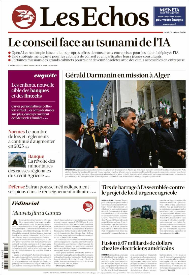Portada de Les Echos (Francia)