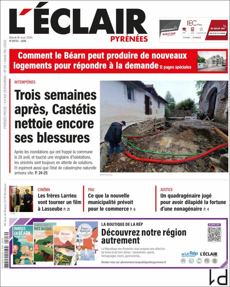 Portada de L'Eclair des Pyrénées (Francia)