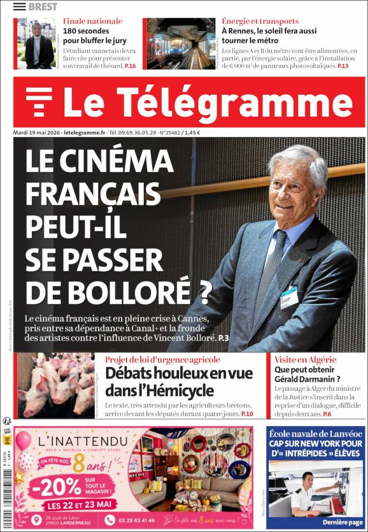Portada de Télégramme (Francia)
