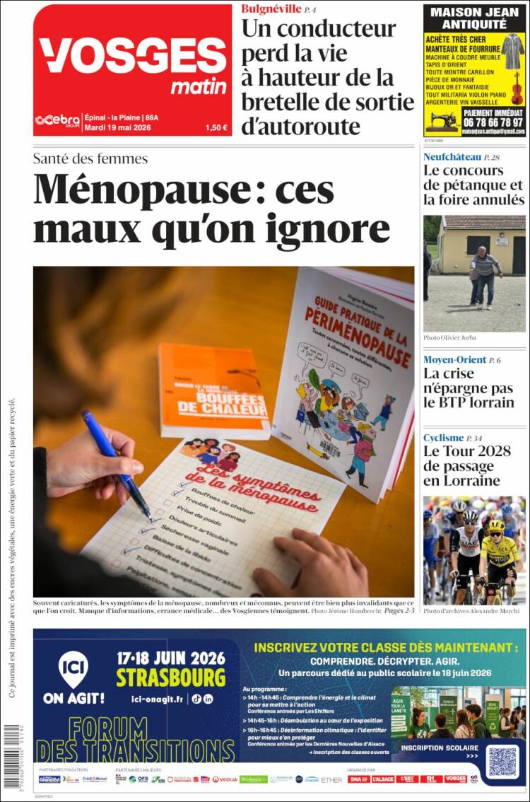 Portada de Vosges Matin (Francia)