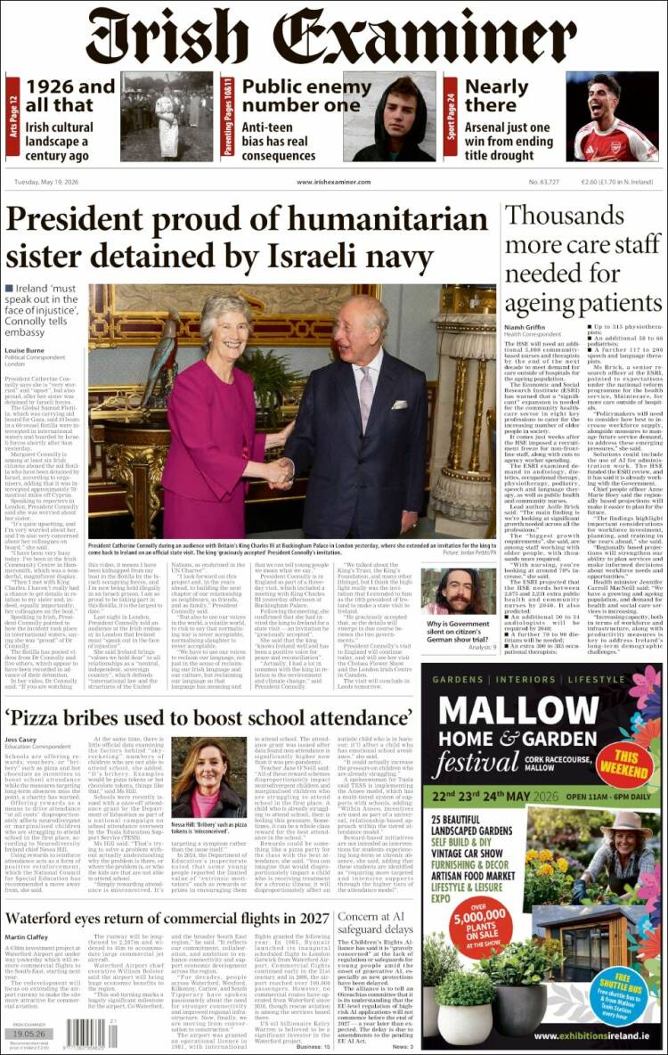 Portada de Irish Examiner (Irlanda)