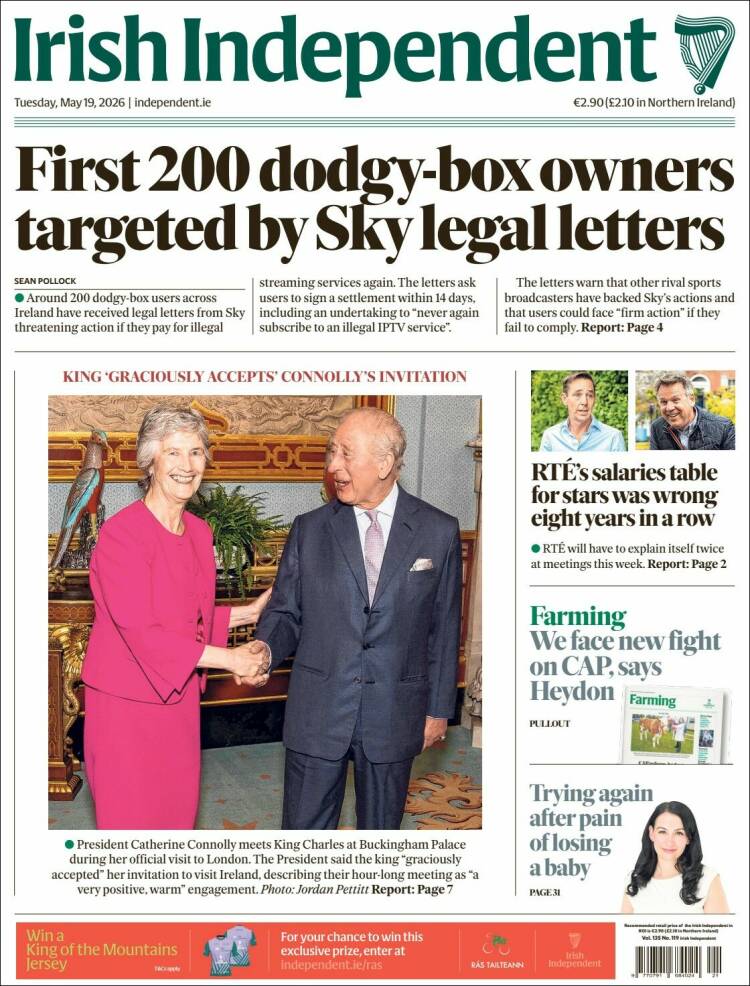 Portada de Irish Independent (Irlanda)