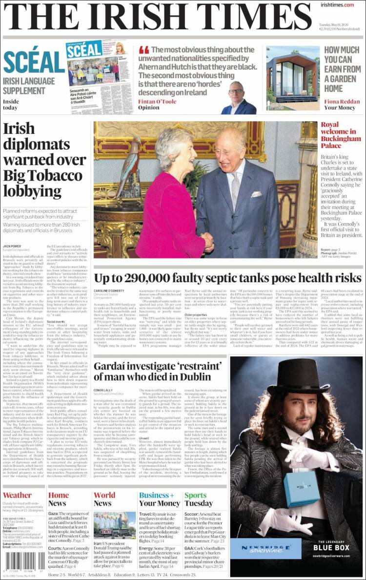 Portada de Irish Times (Irlanda)