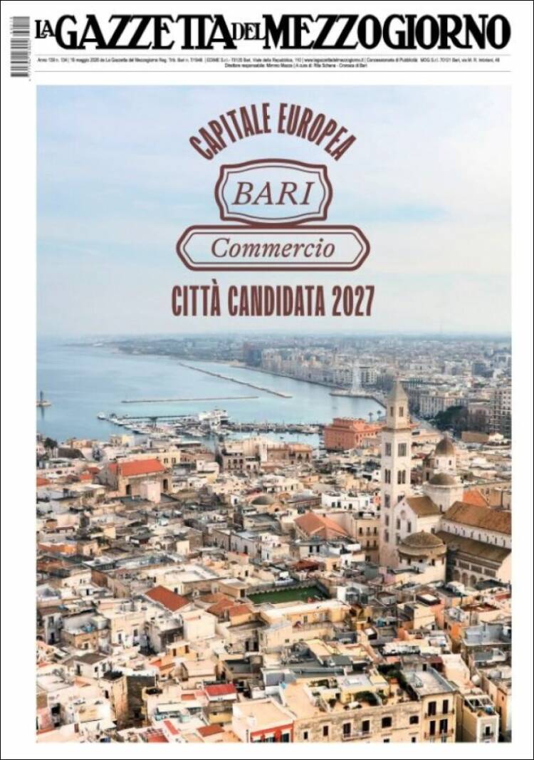 Portada de La Gazzetta del Mezzogiorno (Italia)