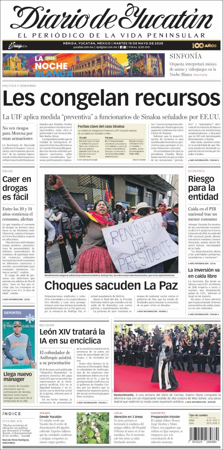 Portada de Diario de Yucatán (M&eacute;xico)