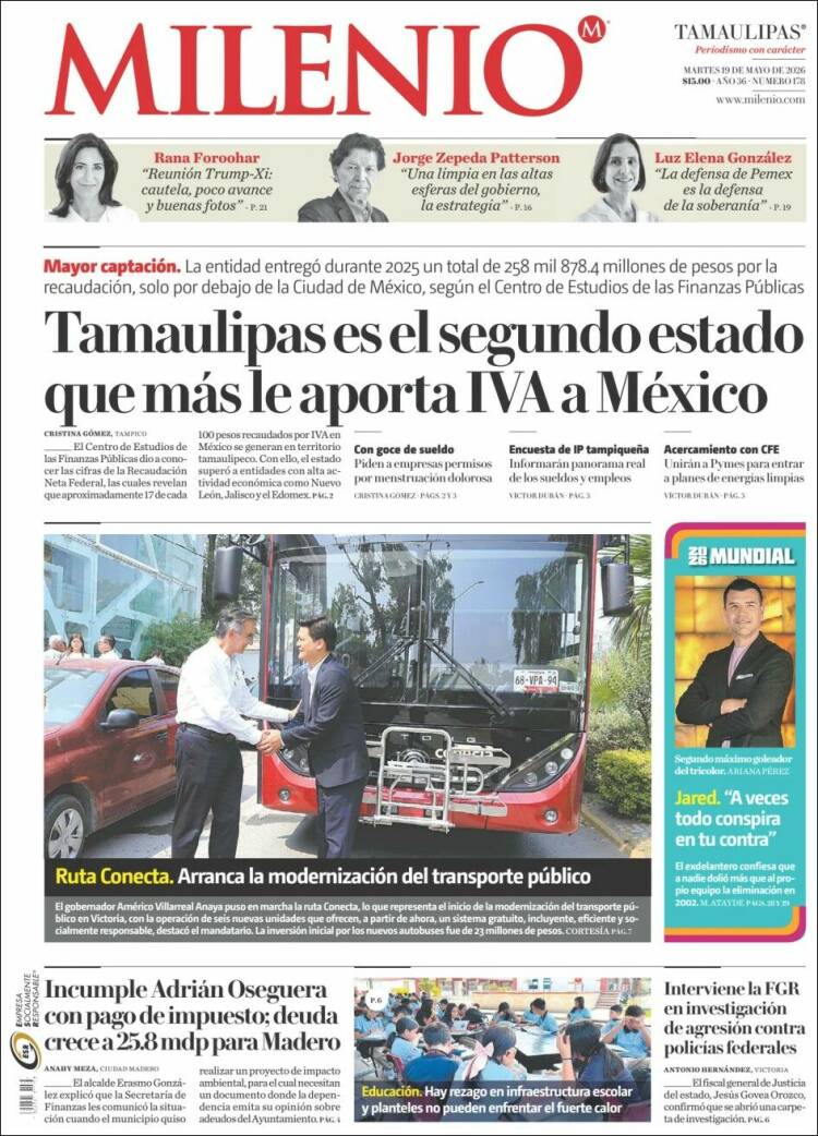 Portada de Milenio - Tamaulipas (M&eacute;xico)