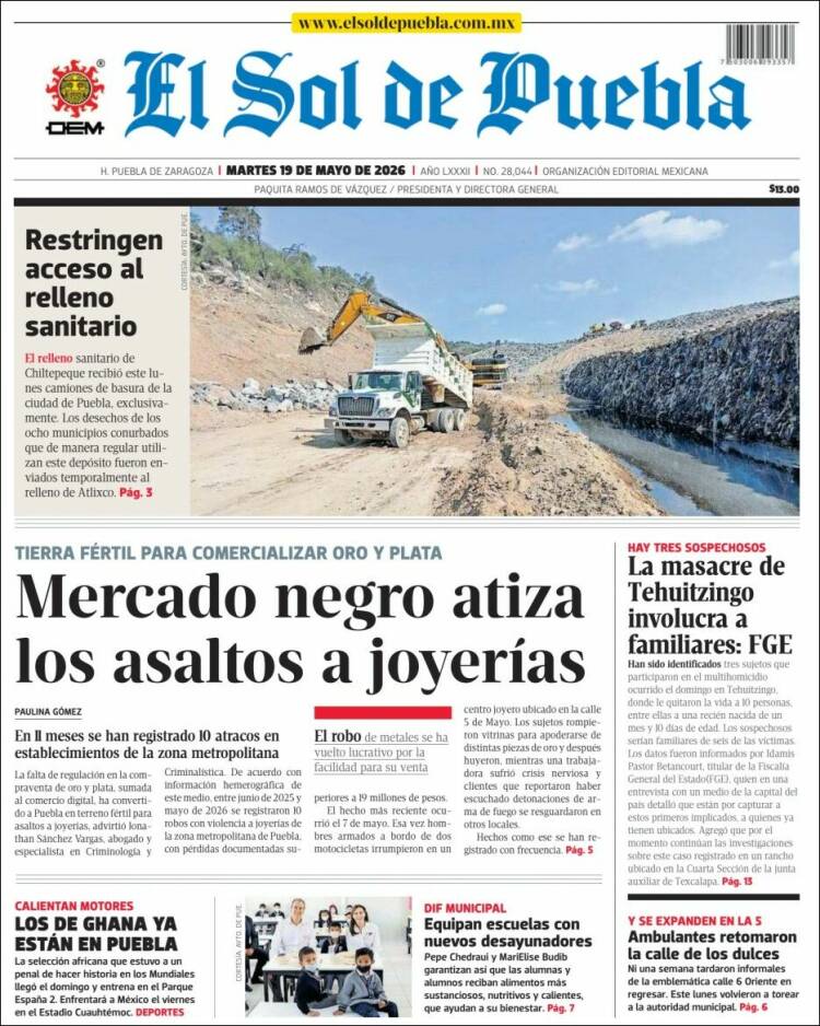 Portada de El Sol de Puebla (M&eacute;xico)