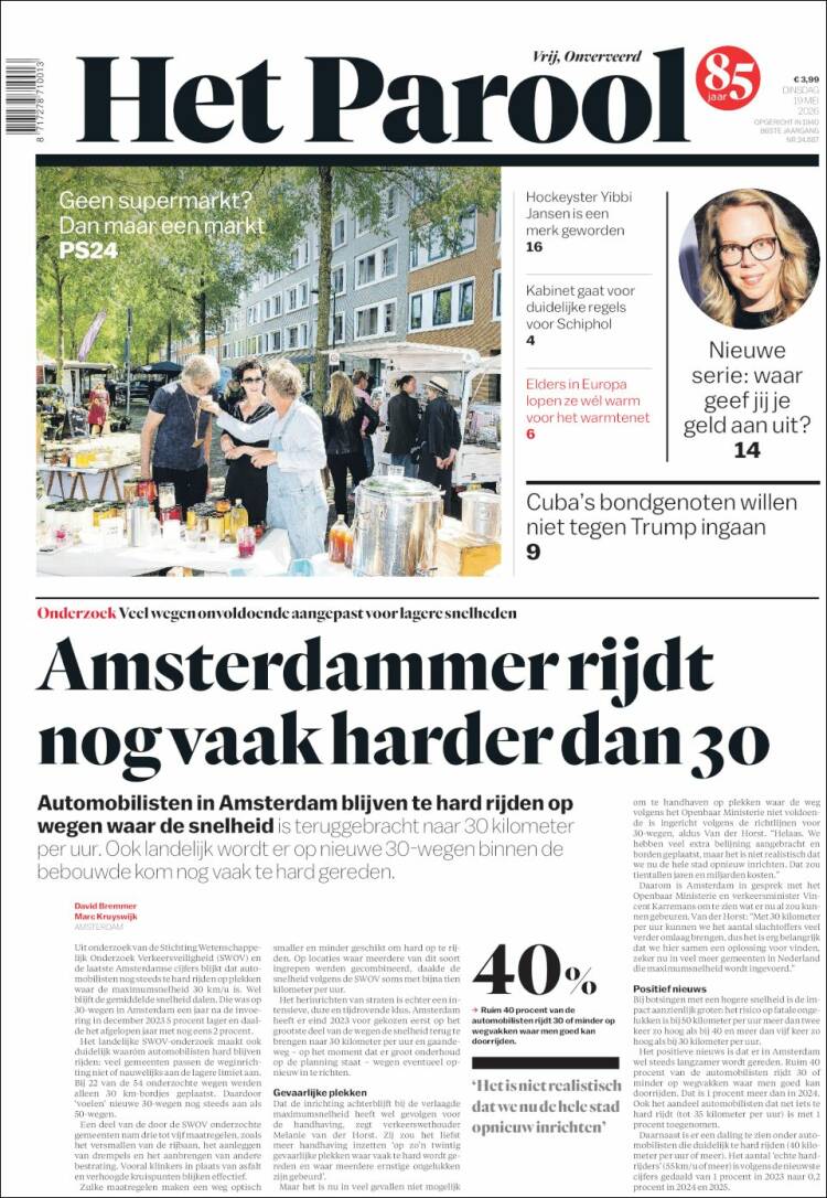 Portada de Het Parool (Pa&iacute;ses Bajos)