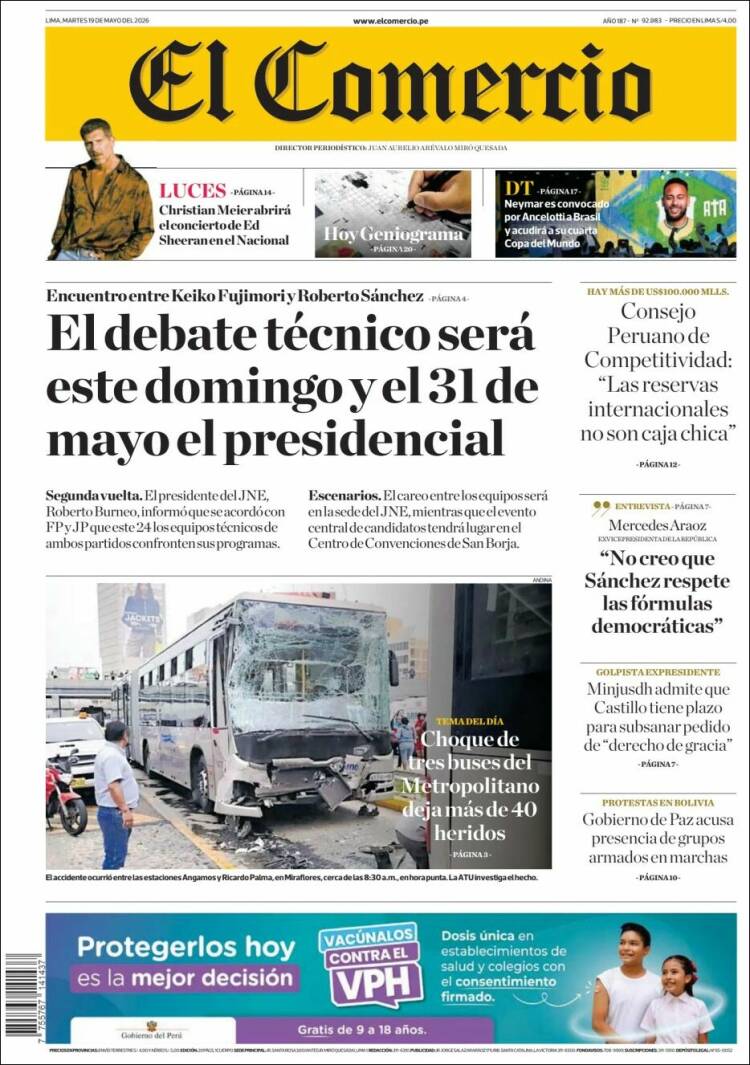 Portada de El Comercio (Per&uacute;)