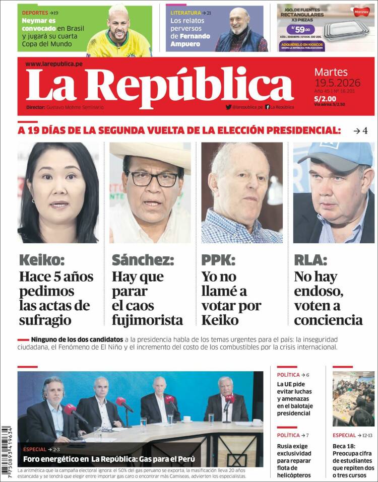 Portada de La Republica (Per&uacute;)