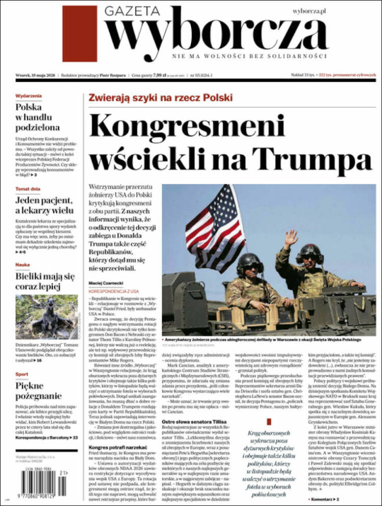 Portada de Gazeta Wyborcza (Polonia)