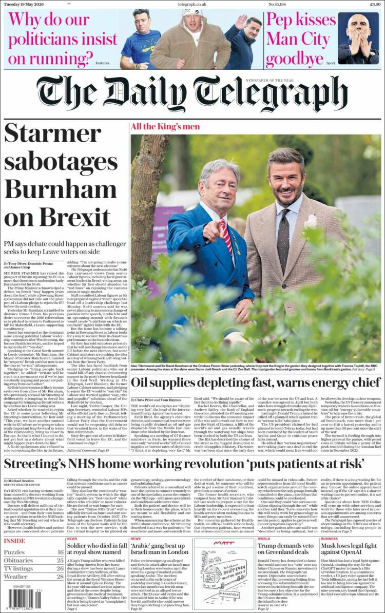 Portada de Daily Telegraph (Reino Unido)