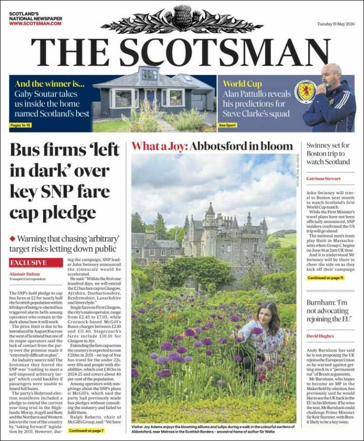 Portada de The Scotsman (Reino Unido)