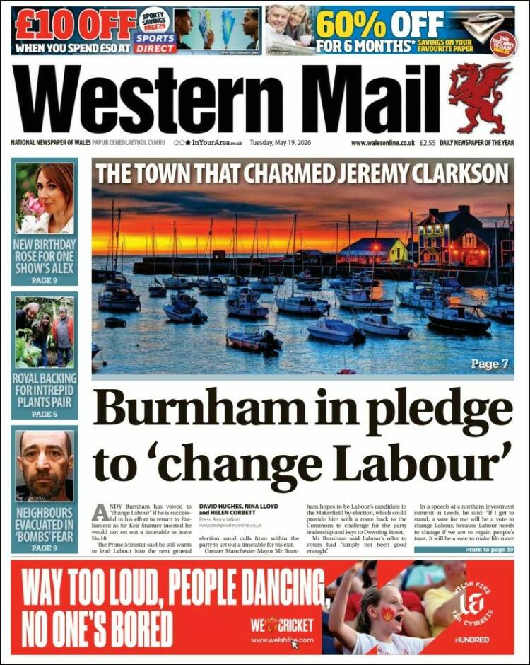 Portada de Western Mail (Reino Unido)