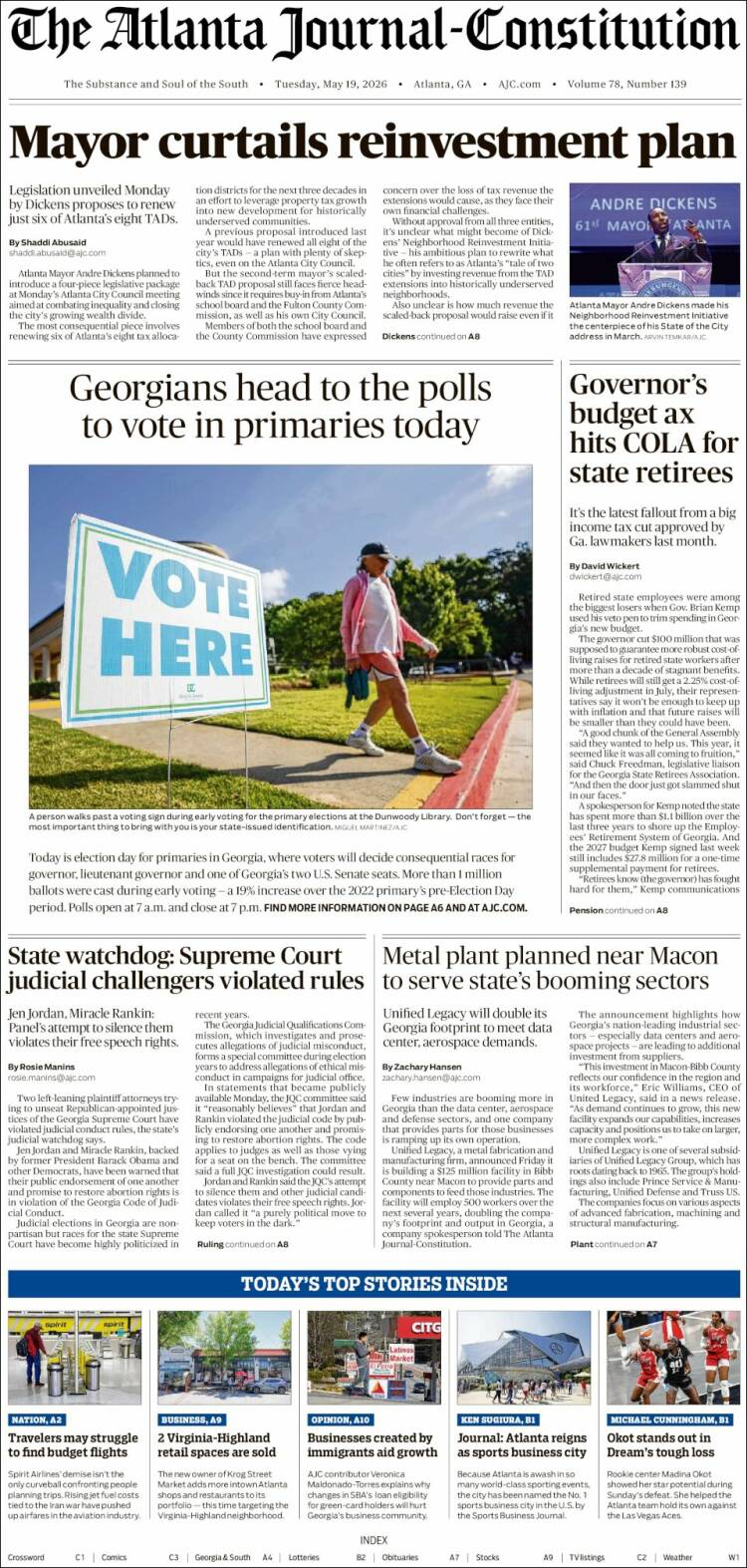 Portada de The Atlanta Journal-Constitution (USA)