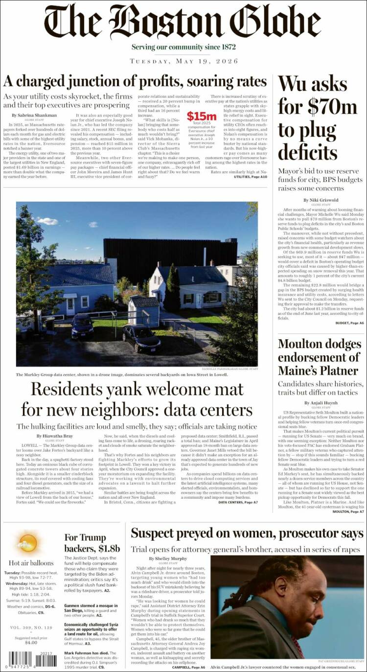 Portada de Boston Globe (USA)